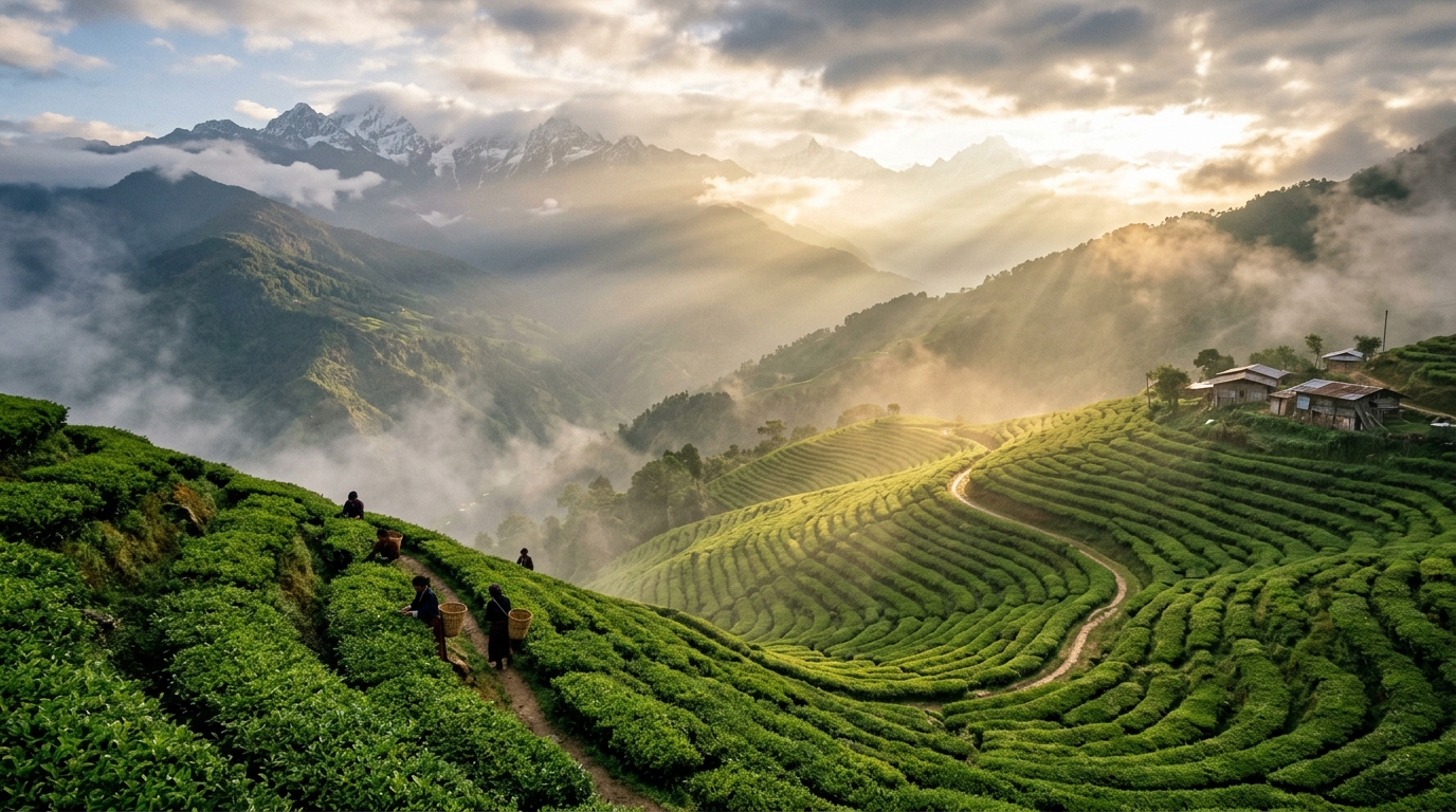 Nebelverhangene Terrassen im Himalaya